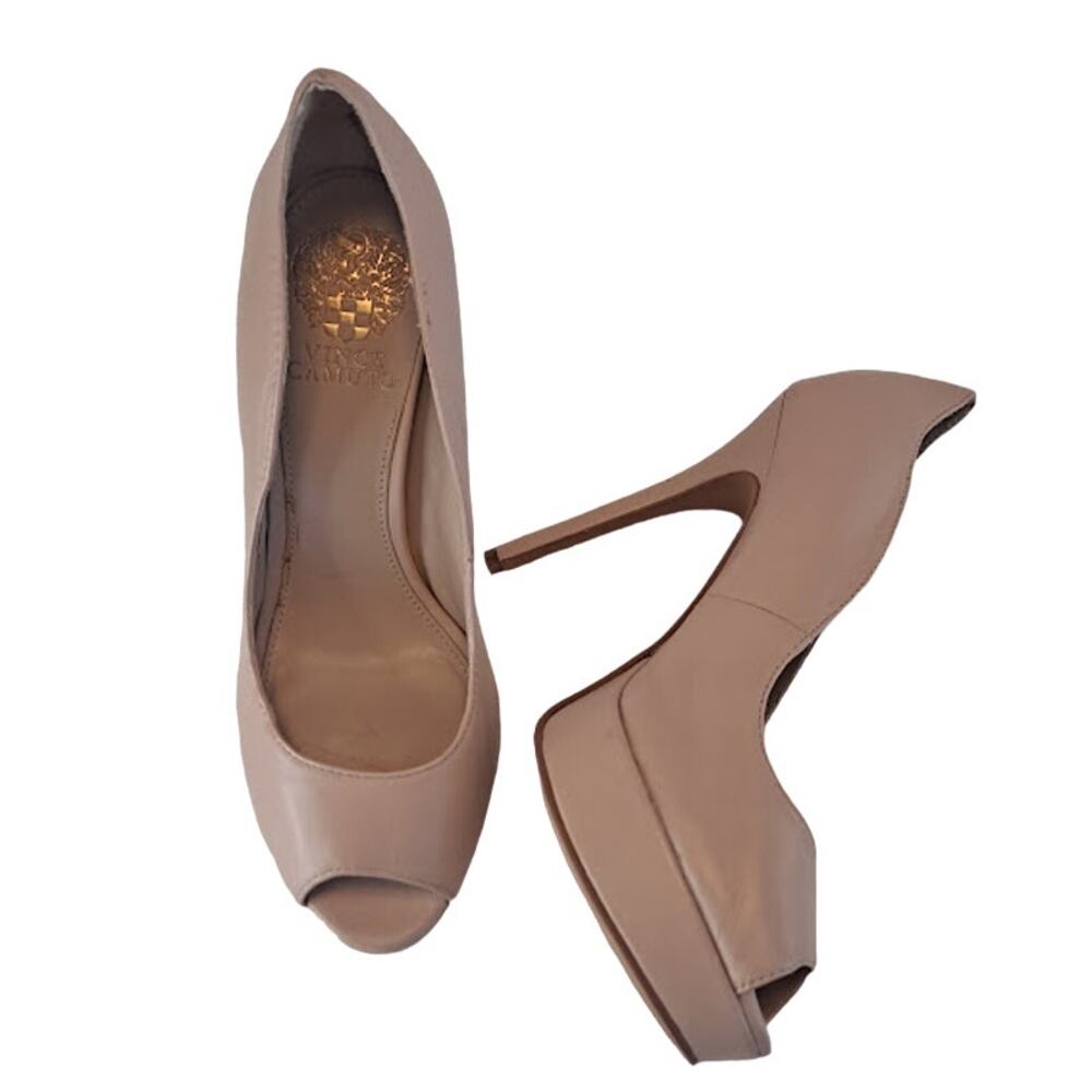 Vince Camuto Platform Stilettos Lainey Size 7 Beige Leather 4.75"   Tan Cream